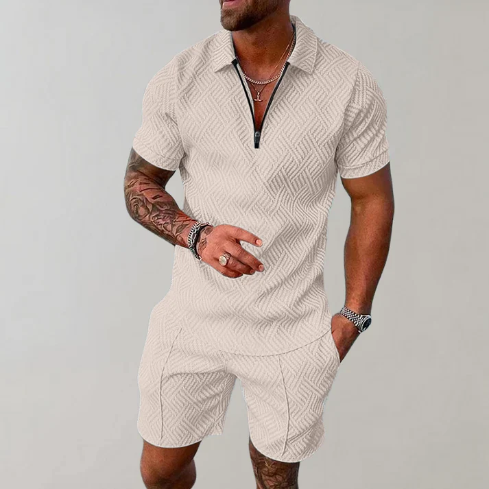 Dante | Men’s Co-Ord Set featuring a Textured Zip Polo