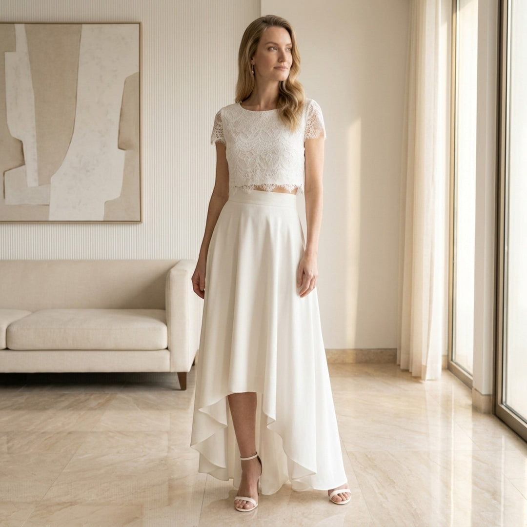 Eloise | Women’s Wedding Dress featuring a High Low Skirt